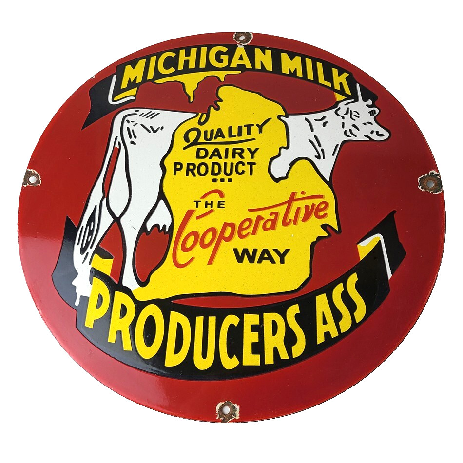 Vintage Michigan Milk Sign – Dairy Cow Porcelain Diner Gas Pump Sign