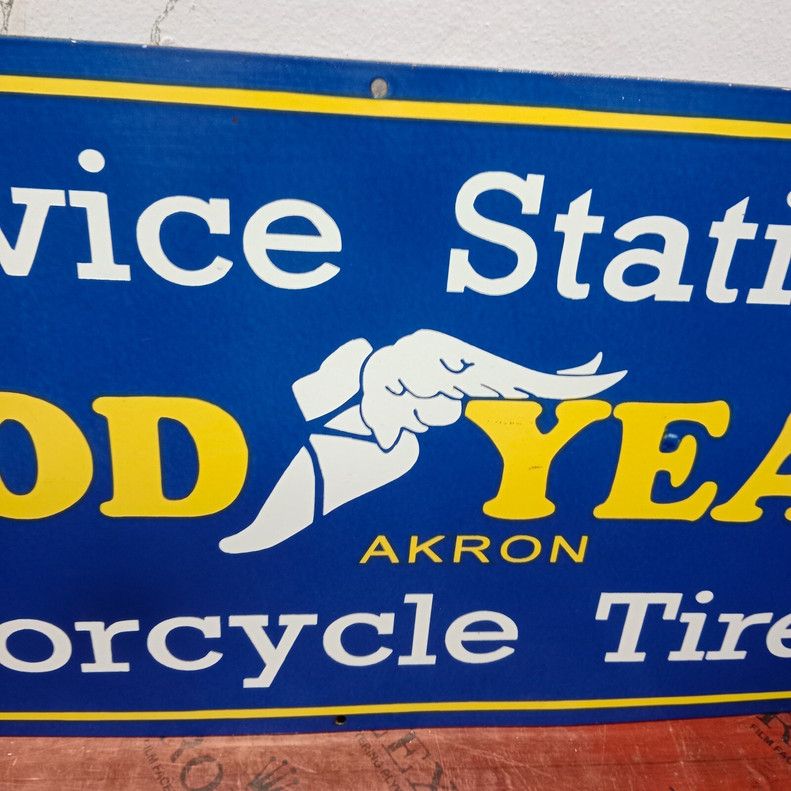 Good Year Motorcycles Tires Porcelain Enamel Sign 36 x 18 Inches 1 Sided