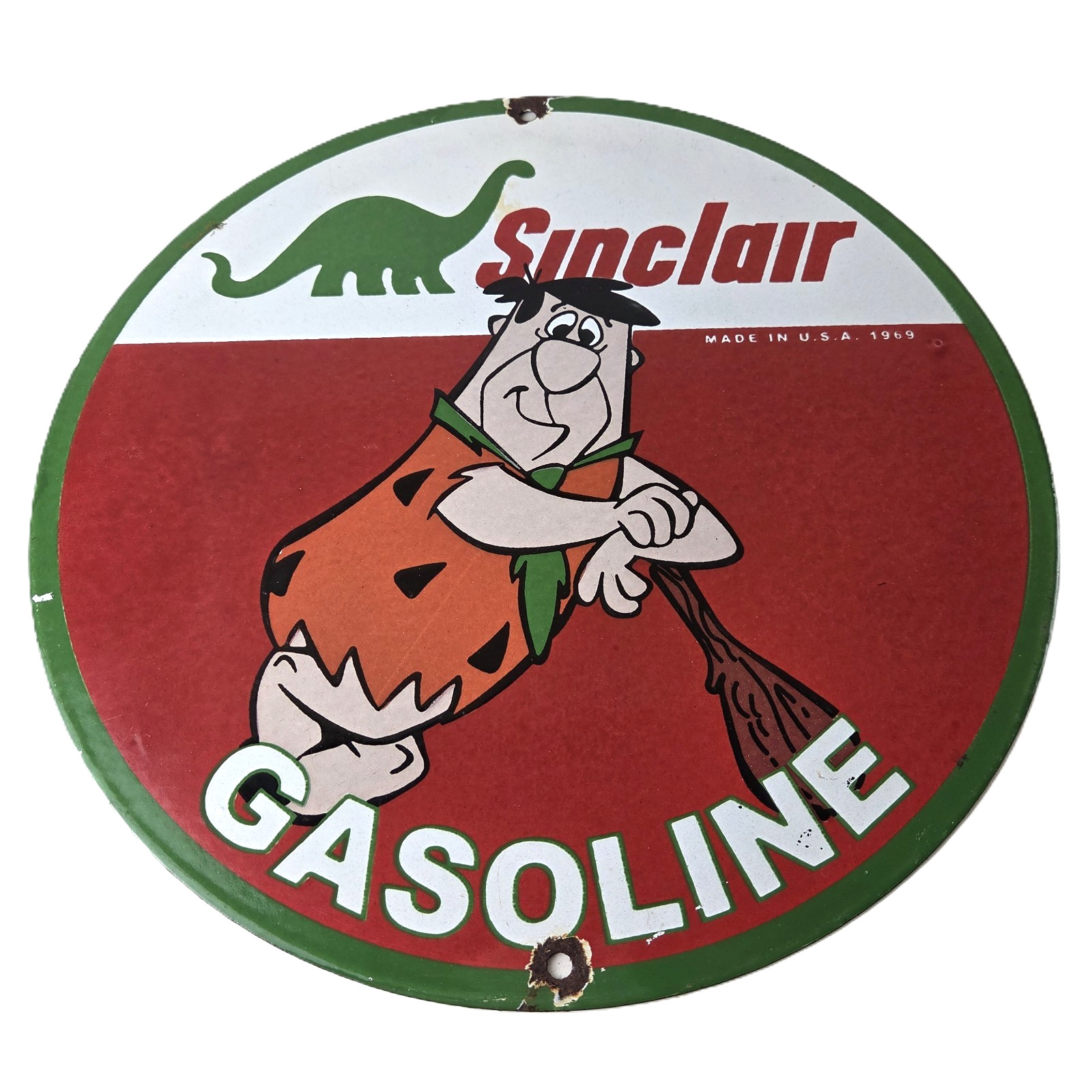 Vintage Sinclair Gasoline Sign – Flintstones Cave Man Porcelain Gas Pump Sign