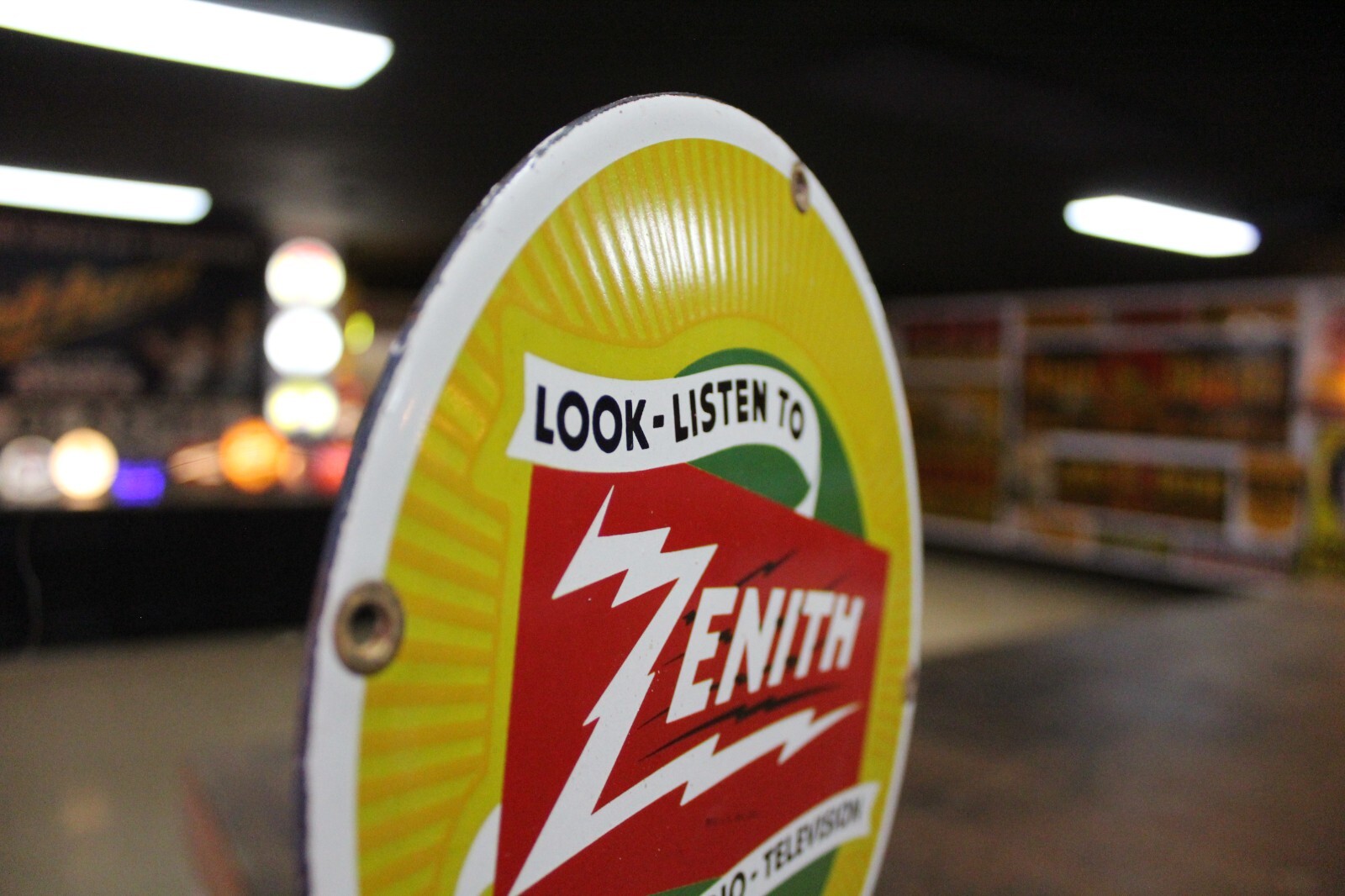 RARE ZENITH RADIO TV DEALER PORCELAIN METAL SIGN TUBE REPAIR ELECTRONIC DEPT
