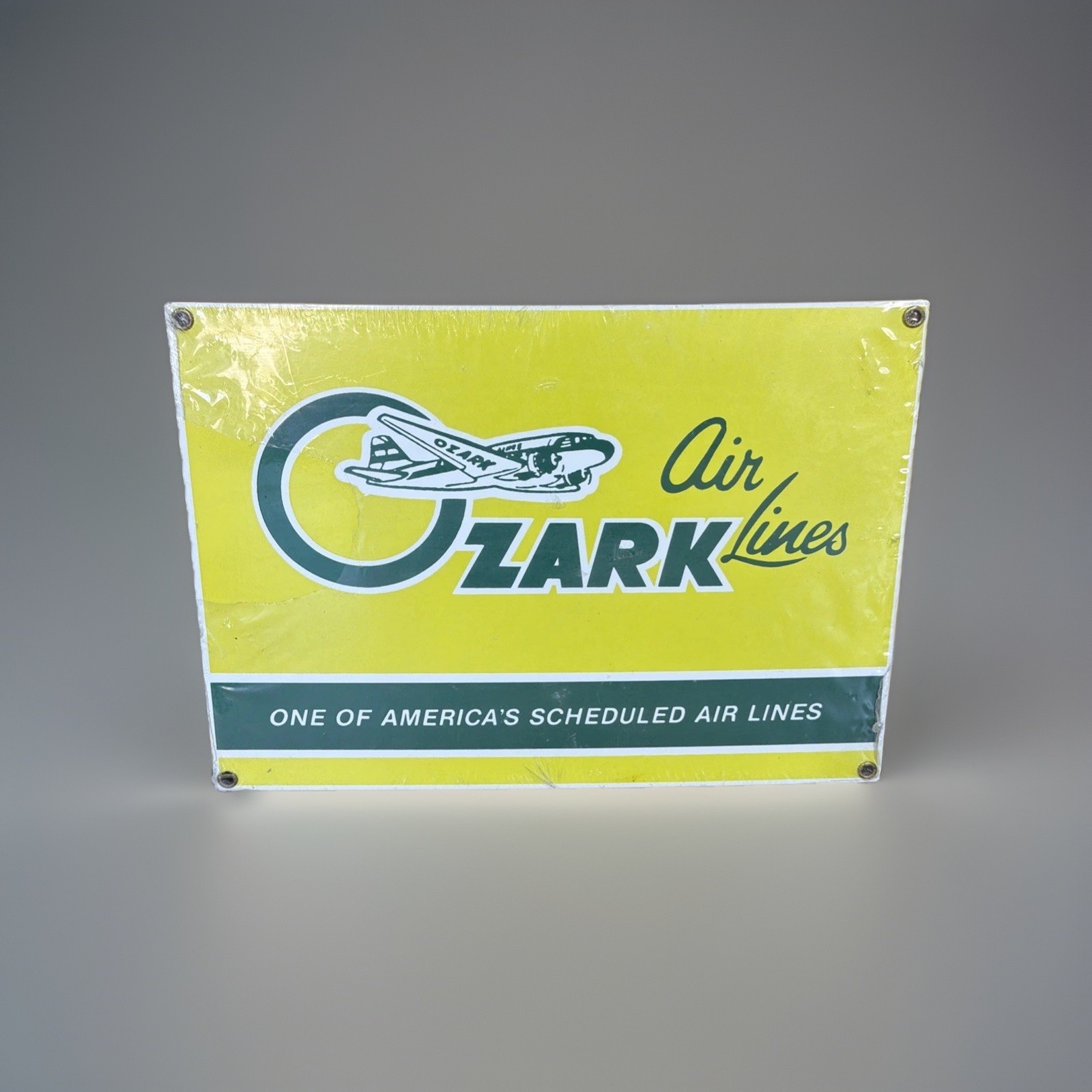 Ozark Airlines Porcelain Sign Ande Rooney “ONE OF AMERICA’s SCHEDULED AIRLINES”!