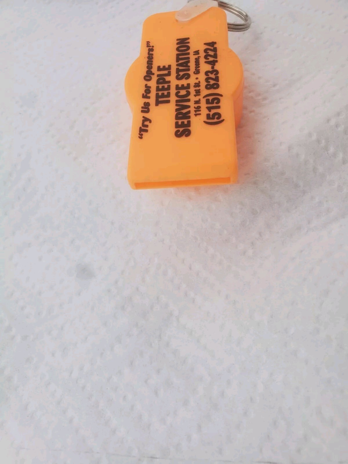 Orange Plastic Keychain Bottle Opener Teeple Service Station Greene Iowa Gas Oil