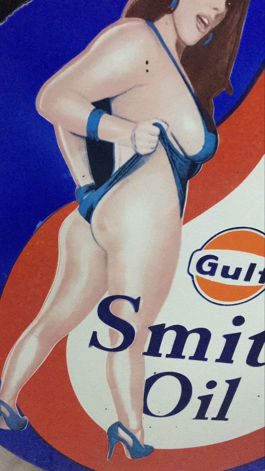 Gulf Smith Oil Rare Porcelain Enamal Heavy Metal 30 inches Single Side