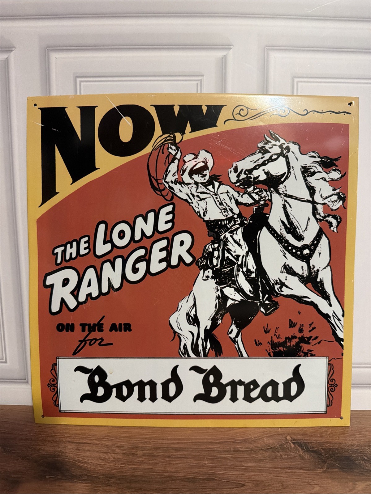 Lone Ranger Bond Bread Advertising Sign Embossed Tin Metal Tacker 13” X 13”