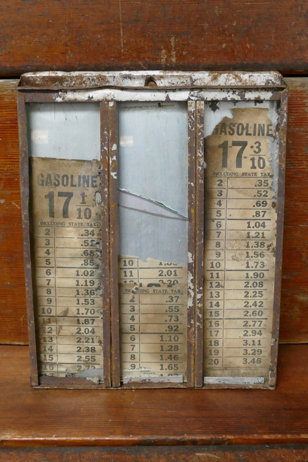 Vintage Antique 1920s Service Gas Station Visible Gas Pump Triple Price Card Box