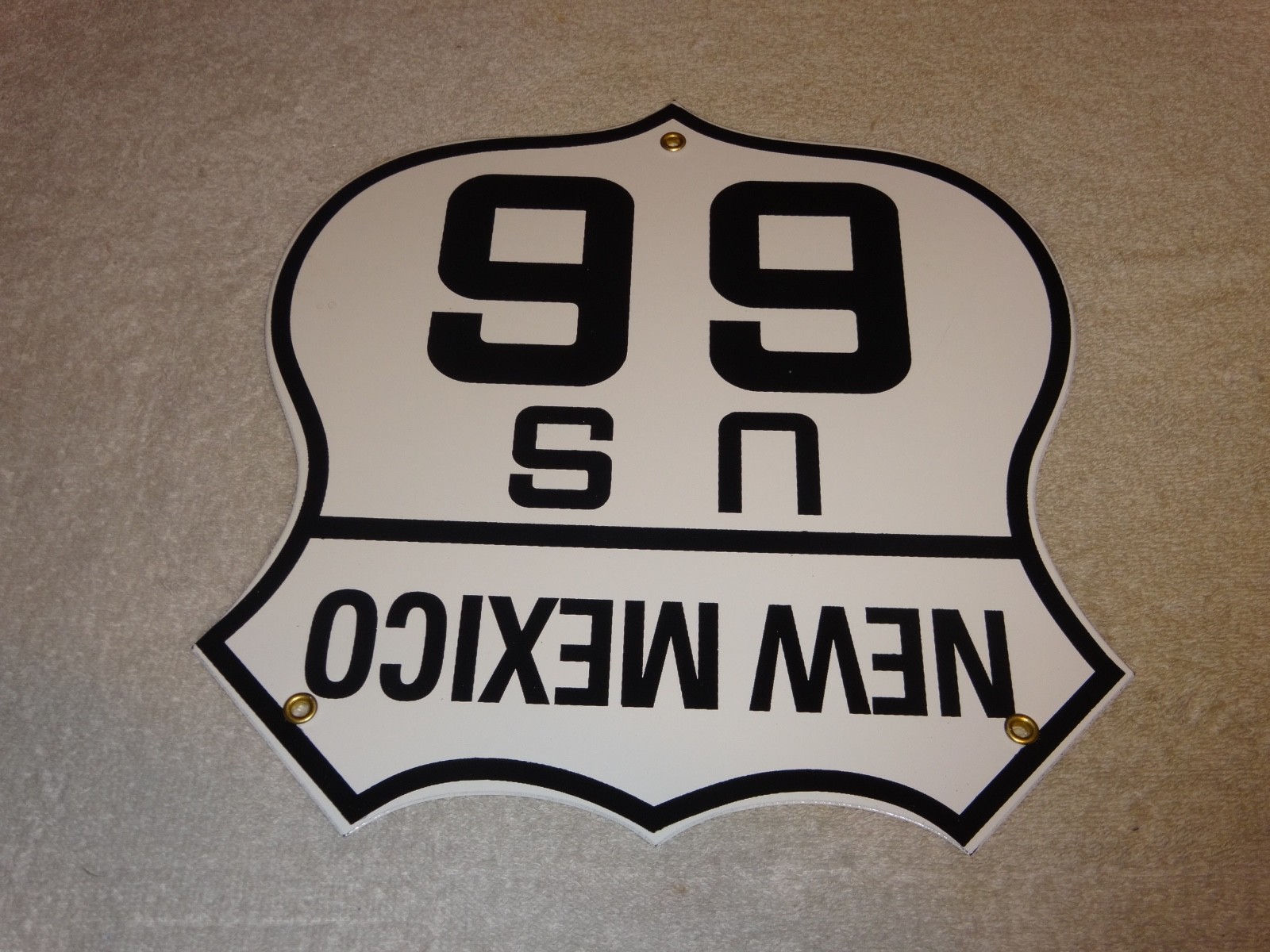 VINTAGE NEW MEXICO US ROUTE 66 U.S. 11 3/4″ PORCELAIN METAL GASOLINE & OIL SIGN