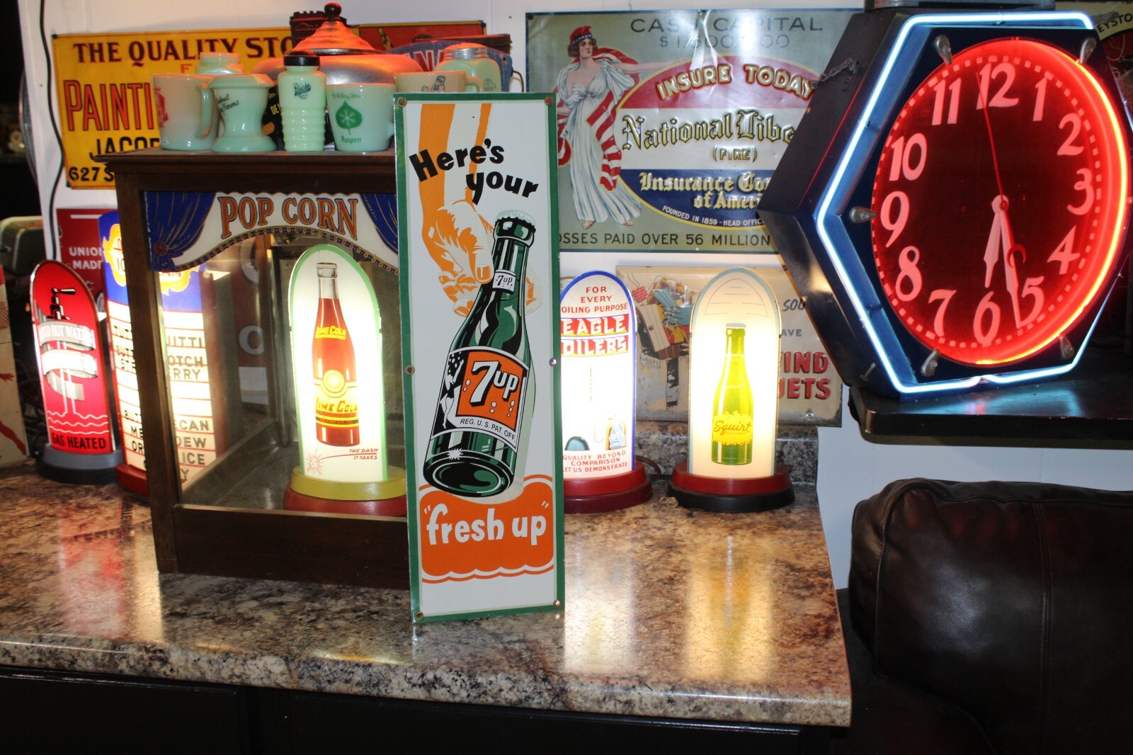 RARE 7UP SODA POP DEALER PORCELAIN METAL SIGN BOTTLE IN HAND GIRL FRESH UP COKE