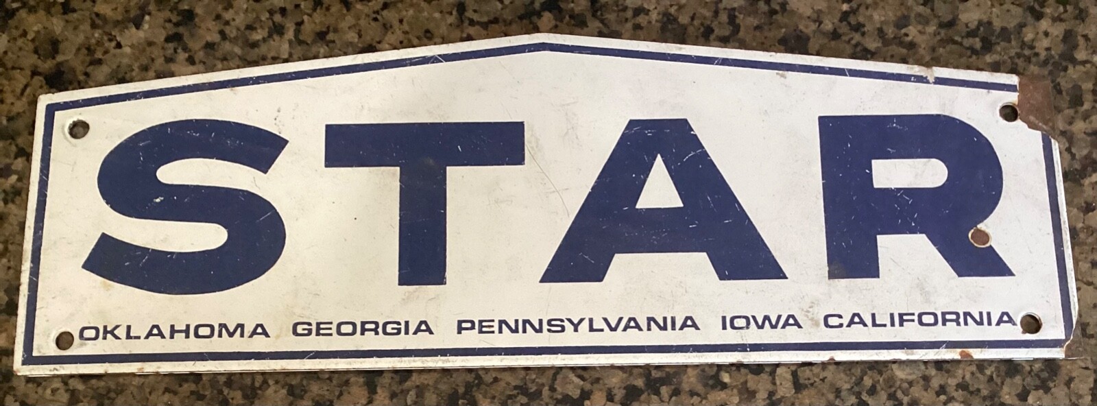 Star Porcelain Sign 14” Oklahoma Georgia Pennsylvania Iowa CA. Buildings