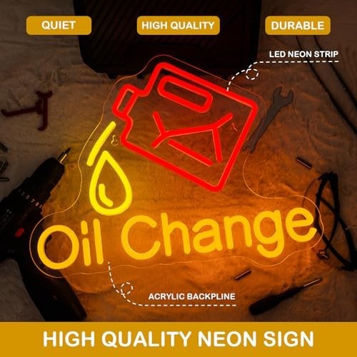 Oil Change Neon Sign – Check Engine LED Light for Garage, Man Cave, Auto Room De