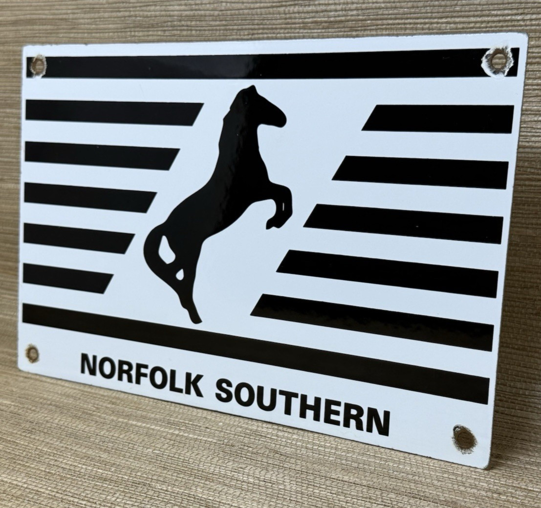 VINTAGE NORFOLK SOUTHERN PORCELAIN SIGN RAILROAD TRAIN SATIATION GAS OIL