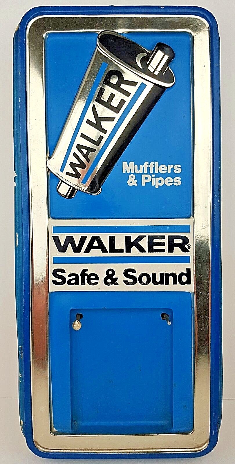 Vintage Walker Mufflers & Pipes Safe & Sound Plastic Garage Sign Calendar Holder