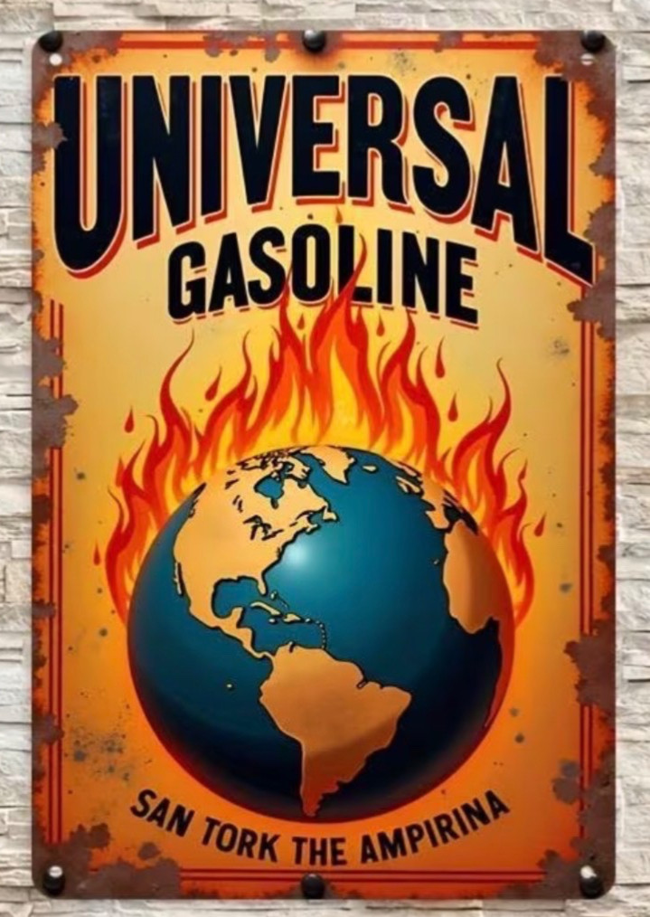 Retro Industrial Design with Gasoline Flames And a Globe. Metal Sign NEW- 8×12