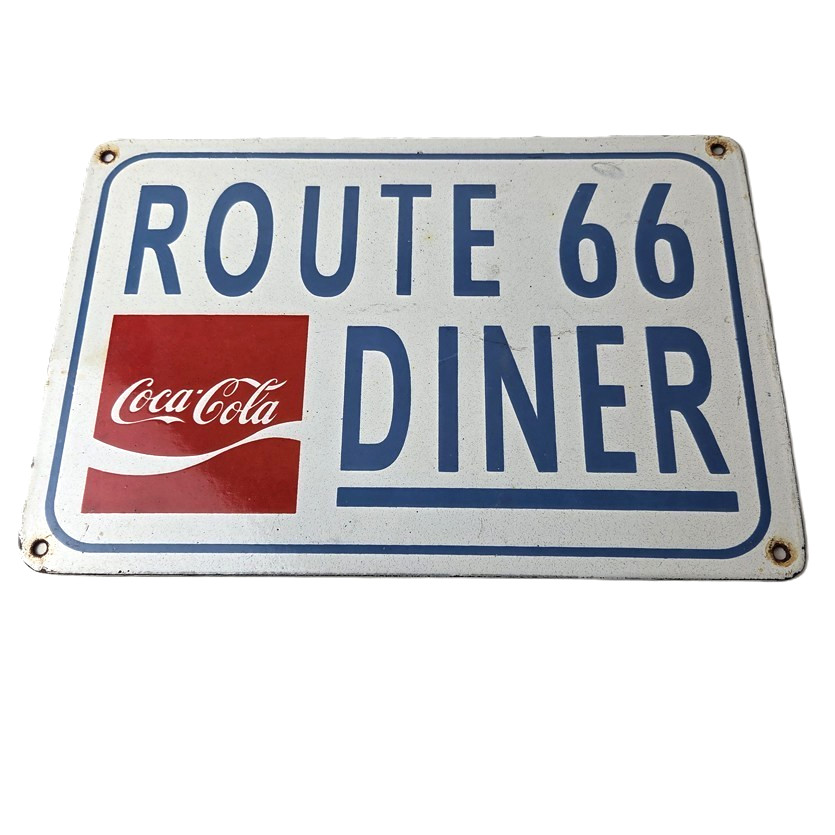 Vintage Route 66 Porcelain Sign – Coca Cola Gas Pump Soda Diner Sign