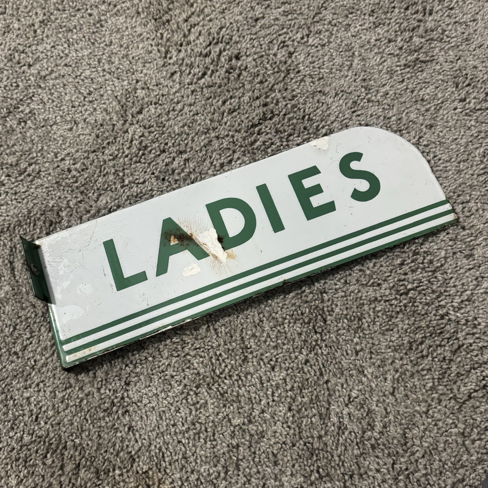 Vintage Texaco Porcelain Sign Ladies Restroom Gas Station Double Sided Flange