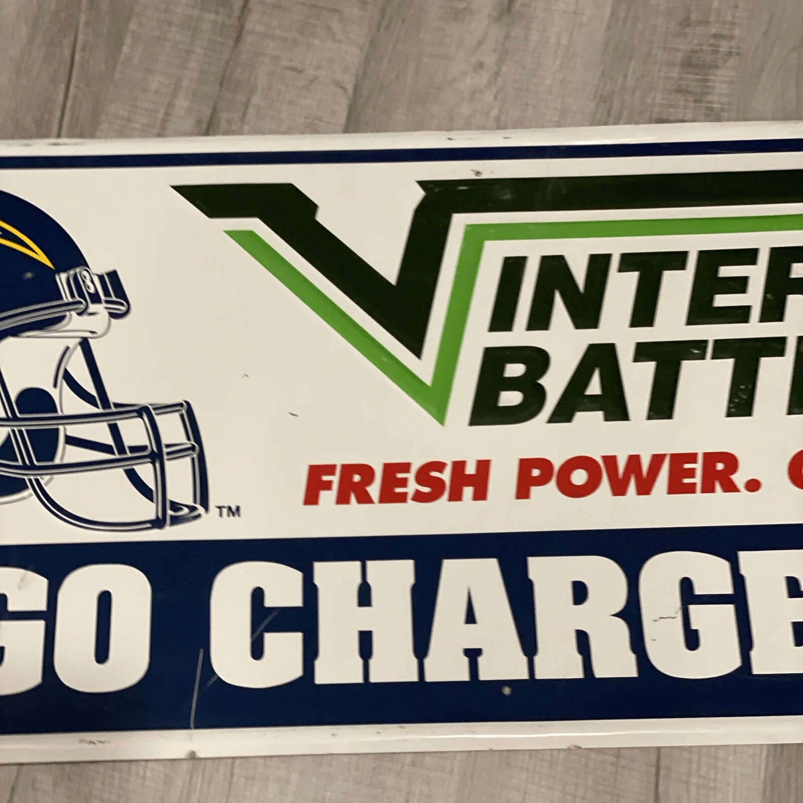 Rare Interstate Battery Embossed San Diego Chargers NFL GAS Station SIGN 48×18