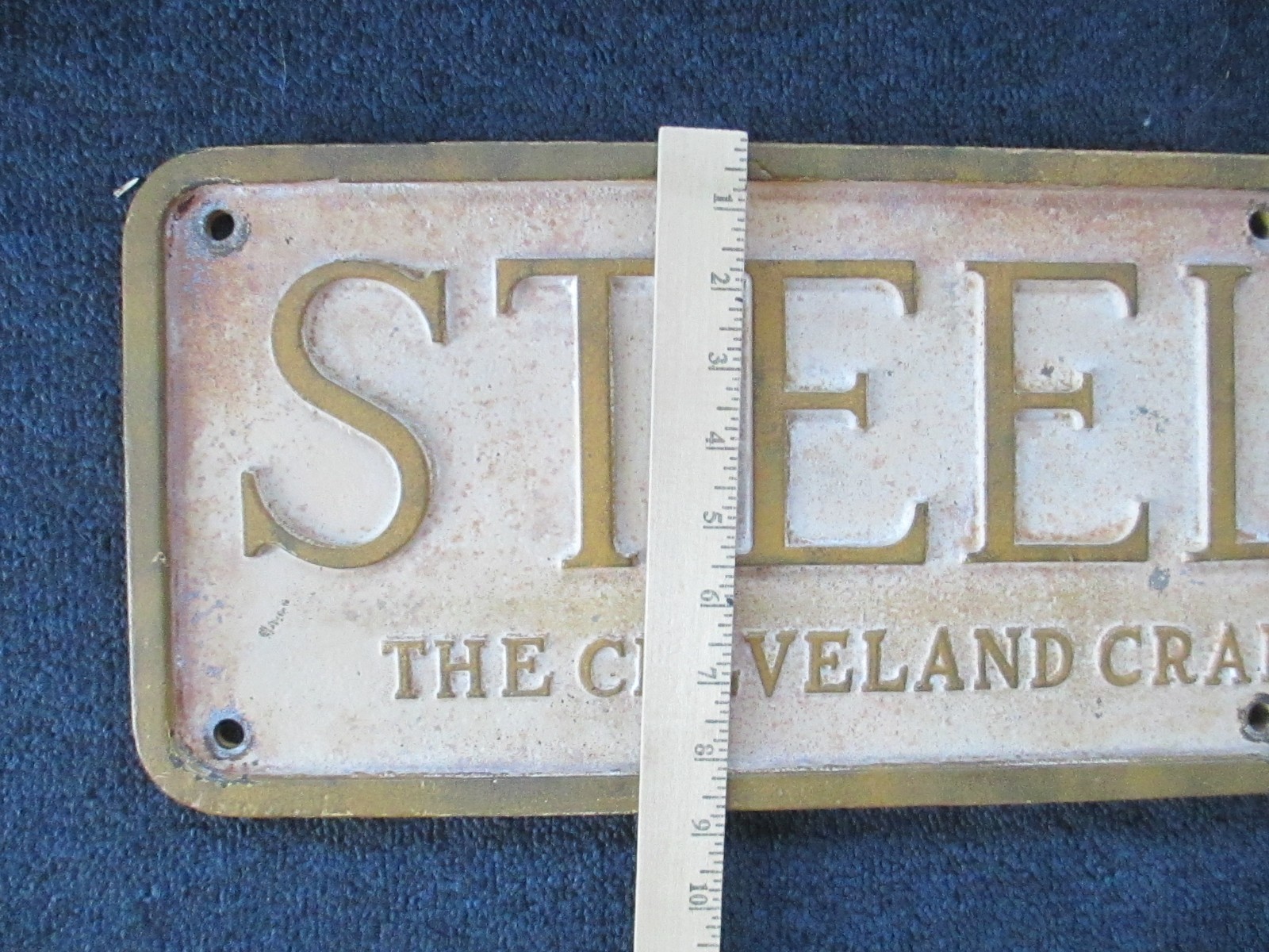Vintage 31 X 9 STEELWELD Cast Iron Machine Plaque Emblem Sign Industrial Salvage