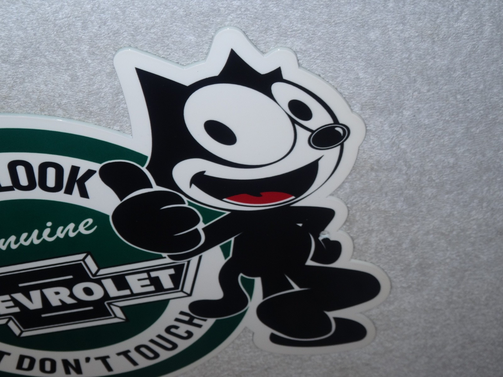 VINTAGE CHEVROLET FELIX THE CAT LOOK DONT TOUCH 12″ CAR TRUCK METAL GAS OIL SIGN