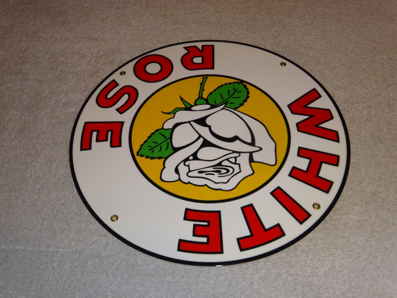 VINTAGE ENARCO WHITE ROSE GASOLINE 11 3/4″ PORCELAIN METAL CANADA GAS & OIL SIGN