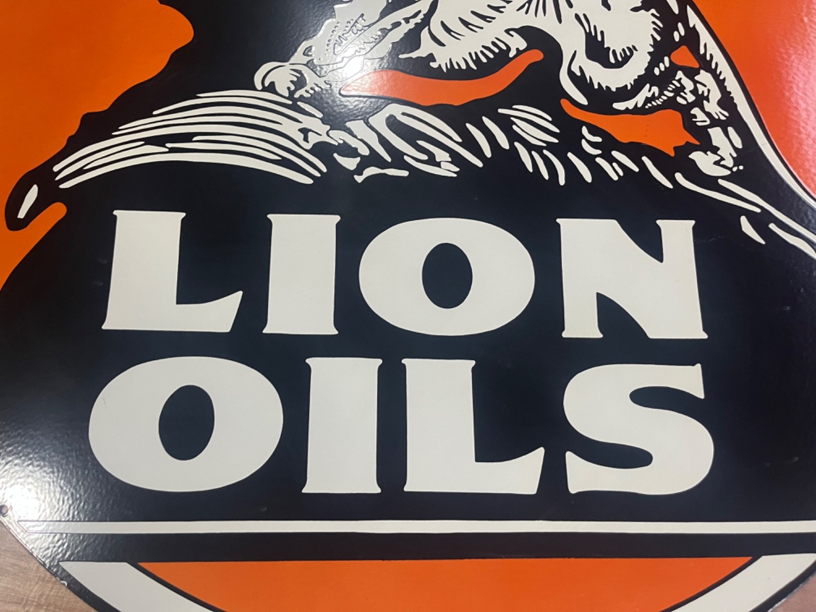 Lion Oils Porcelain Enamel Gas & Oil Sign 48×48″ DSP.