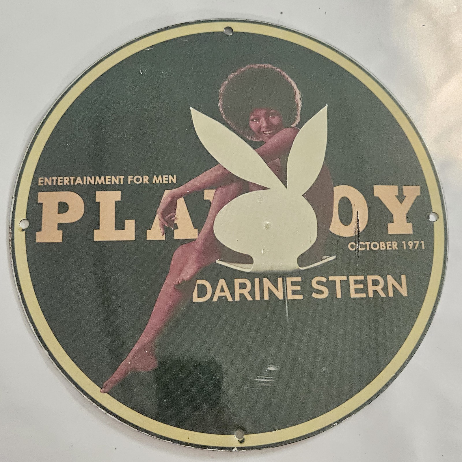 Vintage 1971 Playboy Porcelain Sign Featuring Darine Stern – Collectible