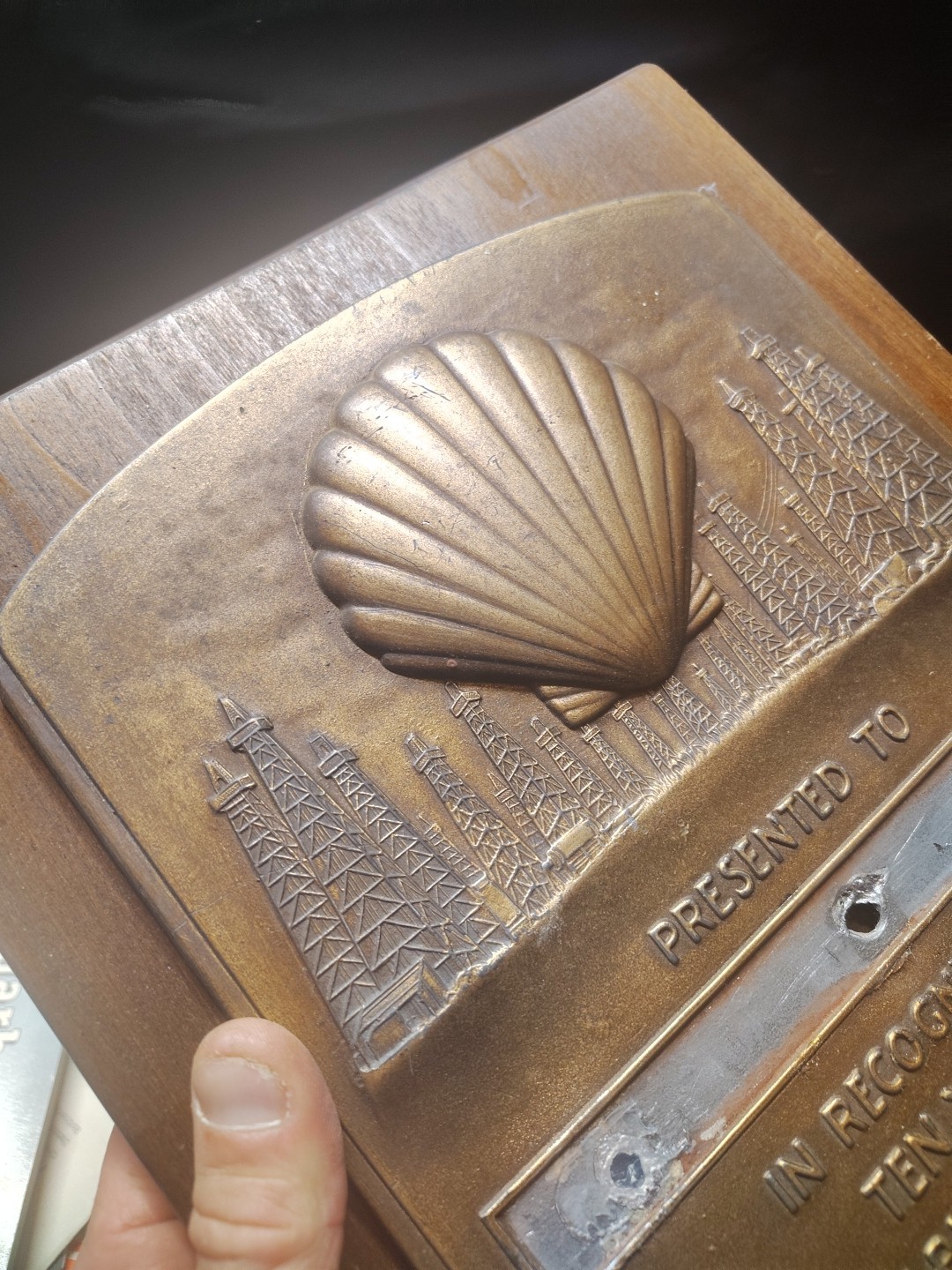 Vintage Shell Gasoline Dealer Award Brass Plaque No Name Badge