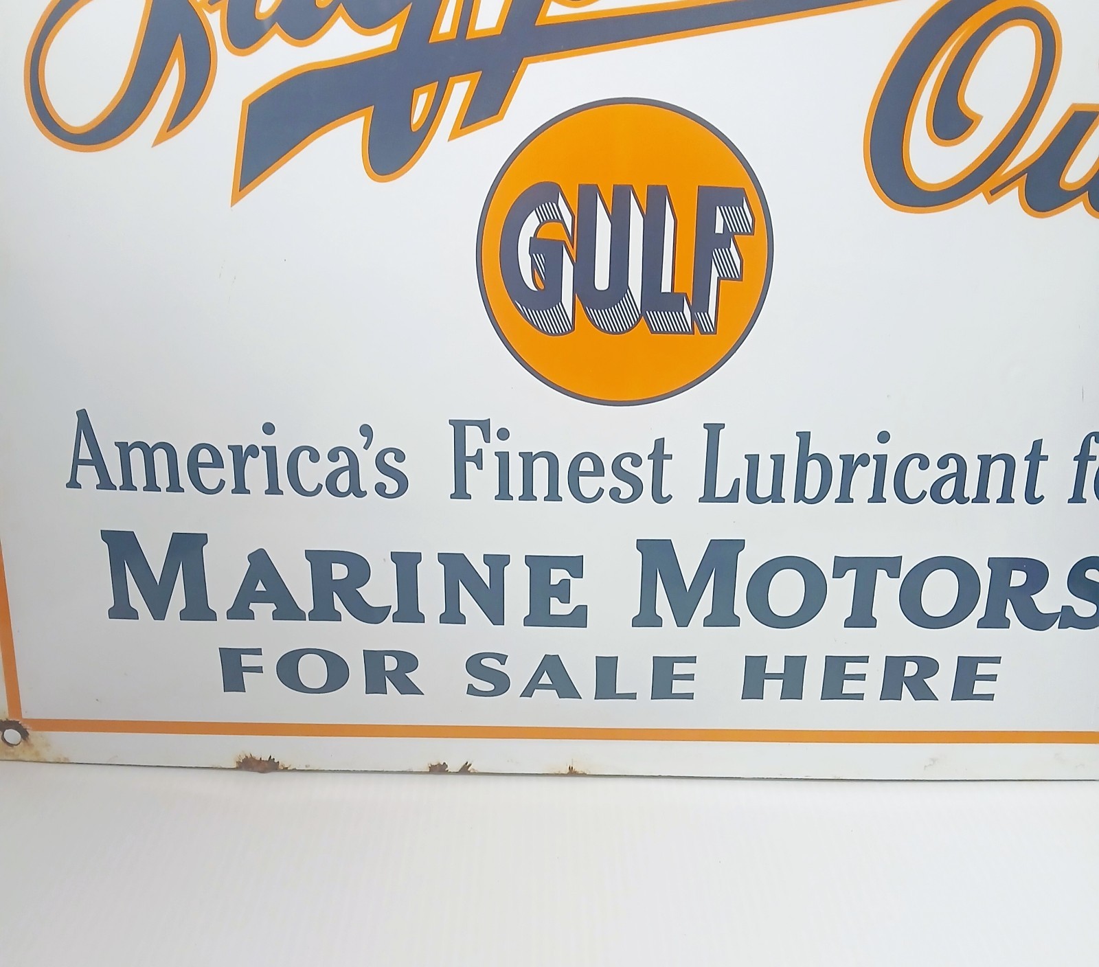 VINTAGE GULF PORCELAIN SIGN GULFPRIDE GASOLINE MARINE BOAT MOTOR OIL SERVICE
