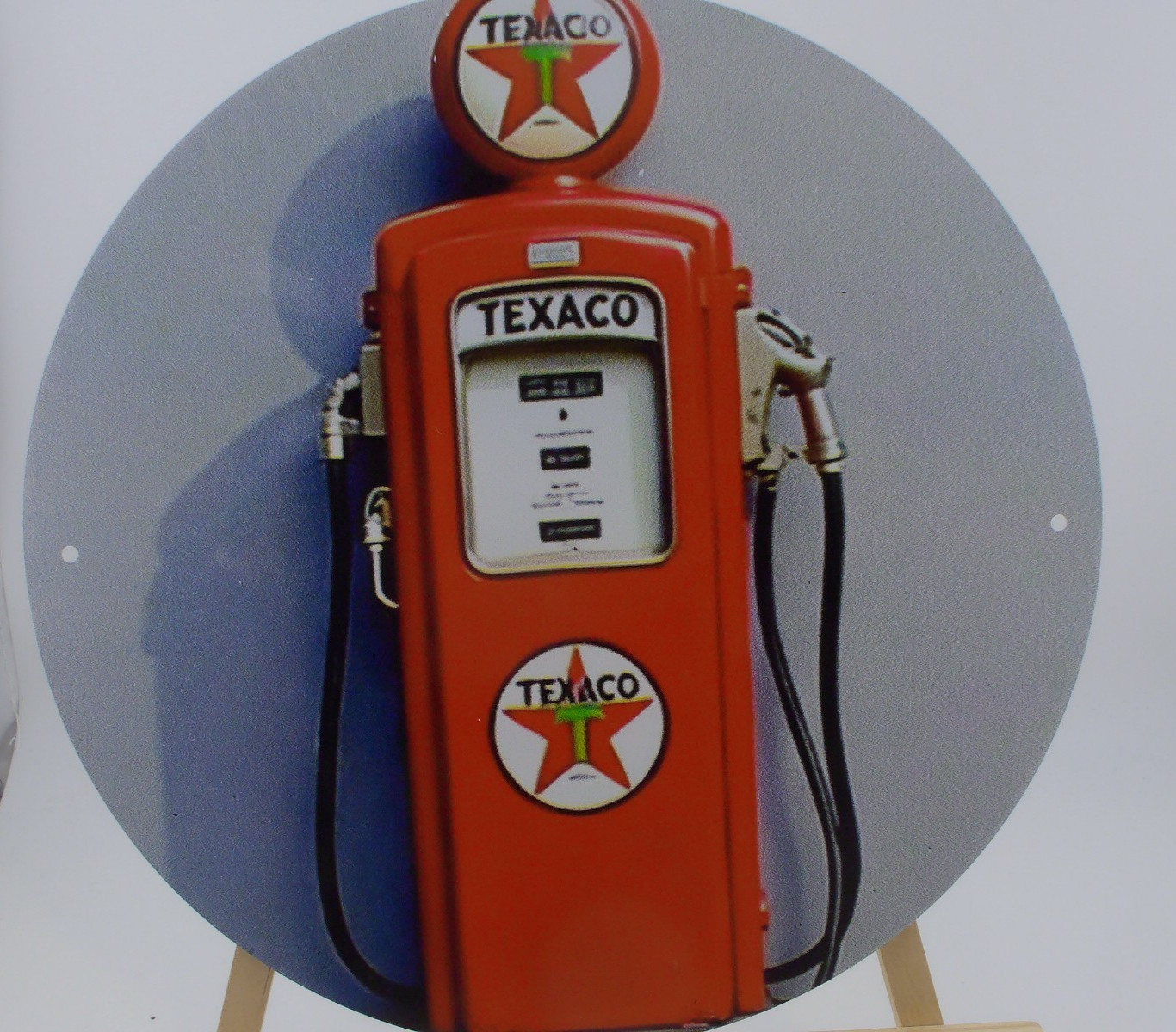 Texaco Gas Pump Round Tin Sign Vintage Style Service Station Decor 8in