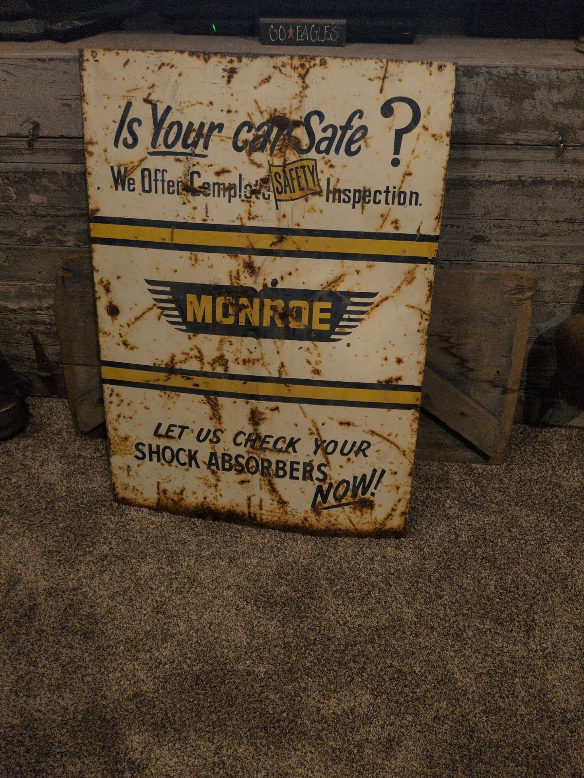 Old Monroe Shock Absorbers Gas Station Panel Sign Big ! 1969 ?
