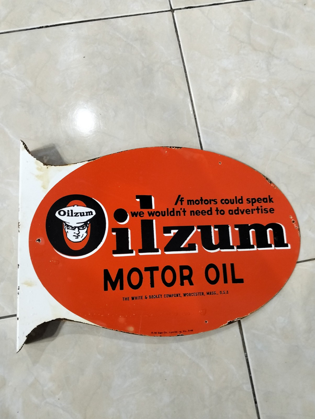 Antique Rare OILZUM Double-Sided Metal Flange Sign Rare