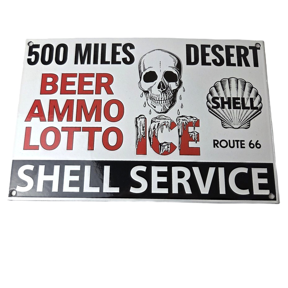 Vintage Shell Gasoline Sign – Route 66 Beer Ammo Ice Desert Pump Porcelain Sign