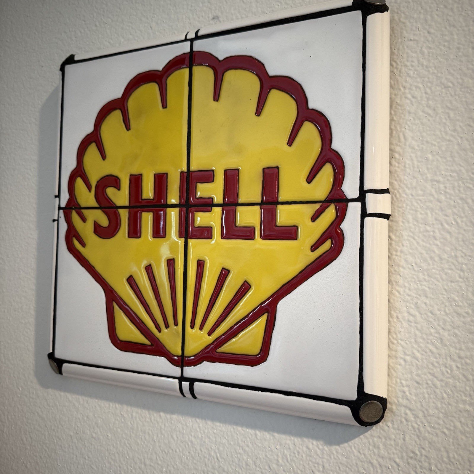 Vintage Shell Gas Logo Art Handmade Tile Mosaic One Of A Kind Perfect For Garage
