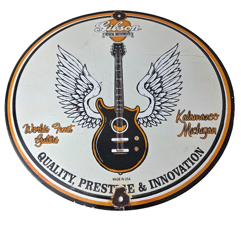 Vintage Gibson Guitars – Acoustic Electric Bass Store Porcelain Gas Station Sign