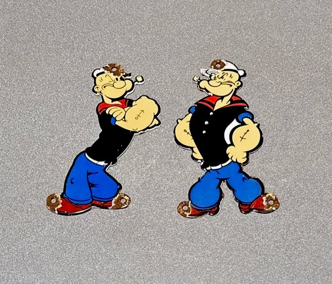 VINTAGE POPEYE SET PORCELAIN SIGN CAR GAS OIL TRUCK MOTORCYCLE