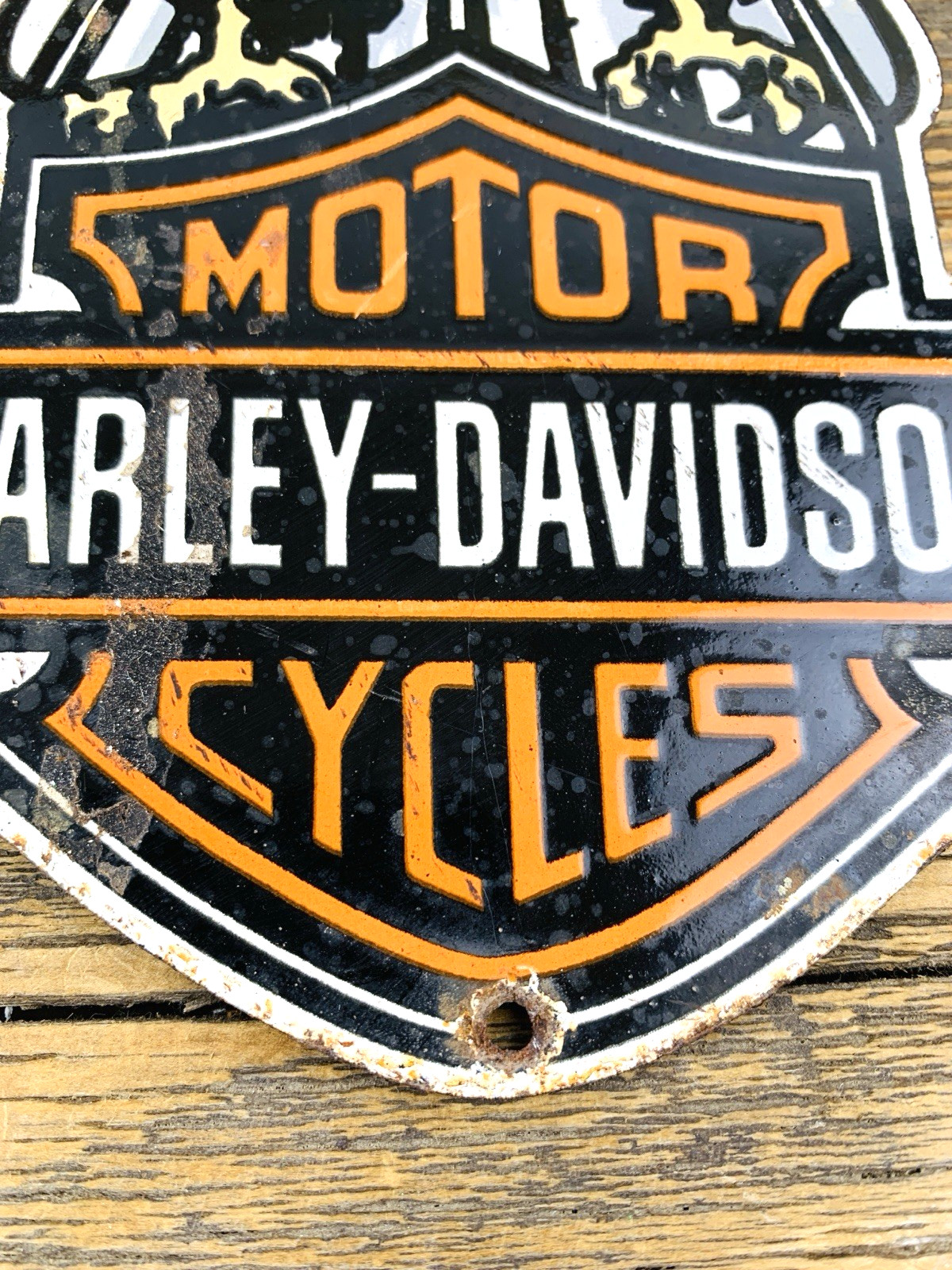 VINTAGE 12×9″ HARLEY-DAVIDSON MOTORCYCLES GASOLINE GAS MOTOR OIL PORCELAIN SIGN