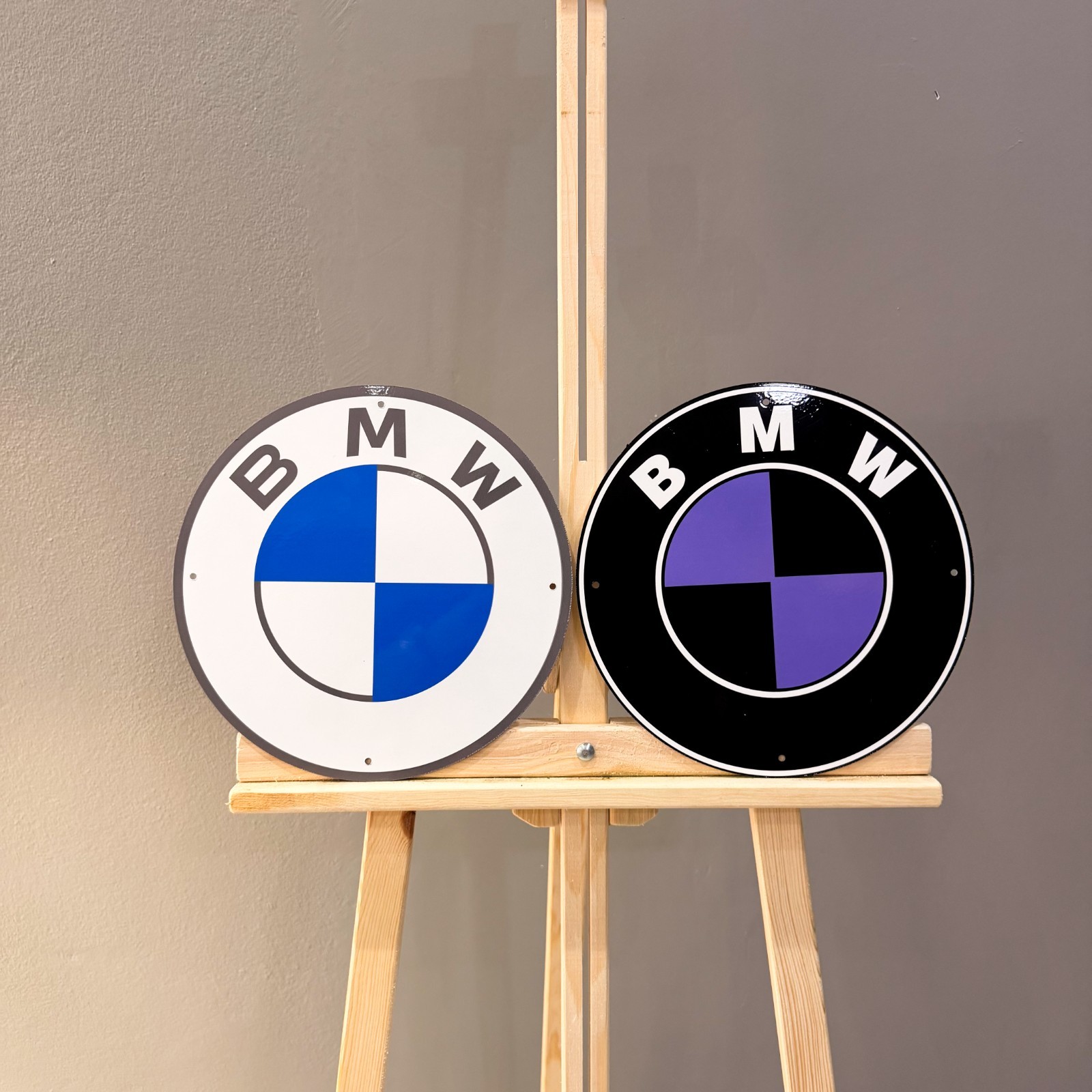 BMW White Blue & Black Purple Logo Heavy Metal Sign Set – 30 cm (11.8”)