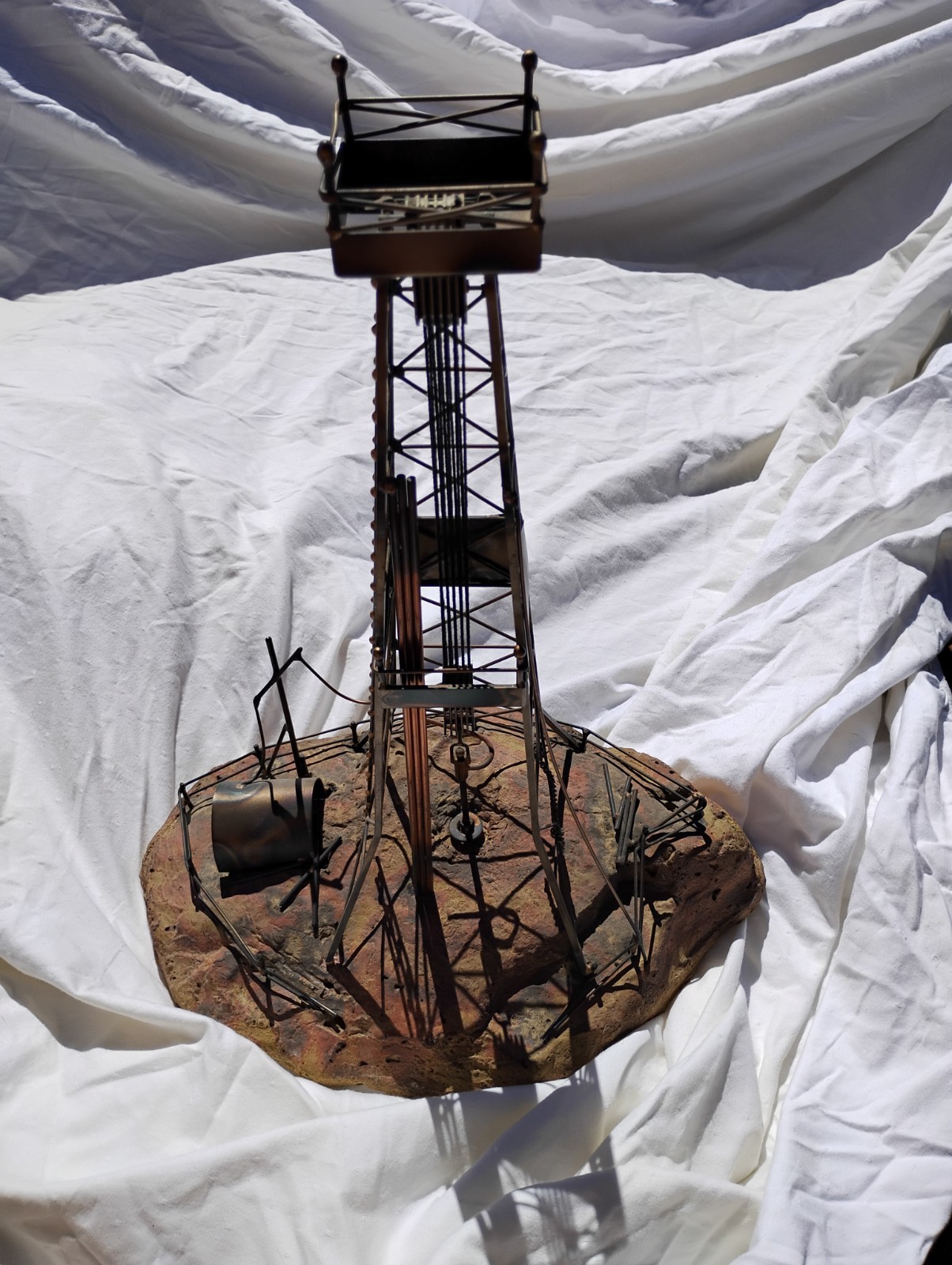 80s Oil Well Rig Pump VERY Detailed Stone Metal String Ad Chain Drilling TX Gas