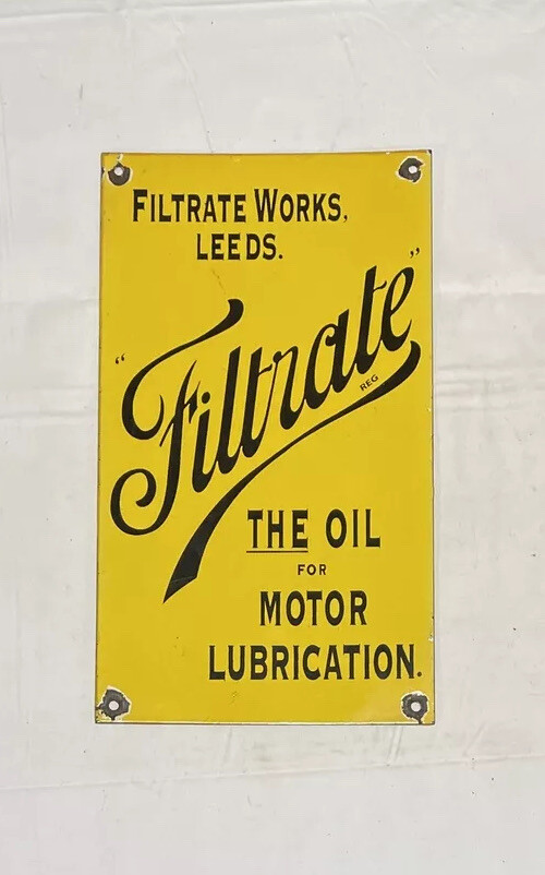 VINTAGE FILTRATE 14” PORCELAIN SIGN CAR GAS OIL TRUCK GASOLINE