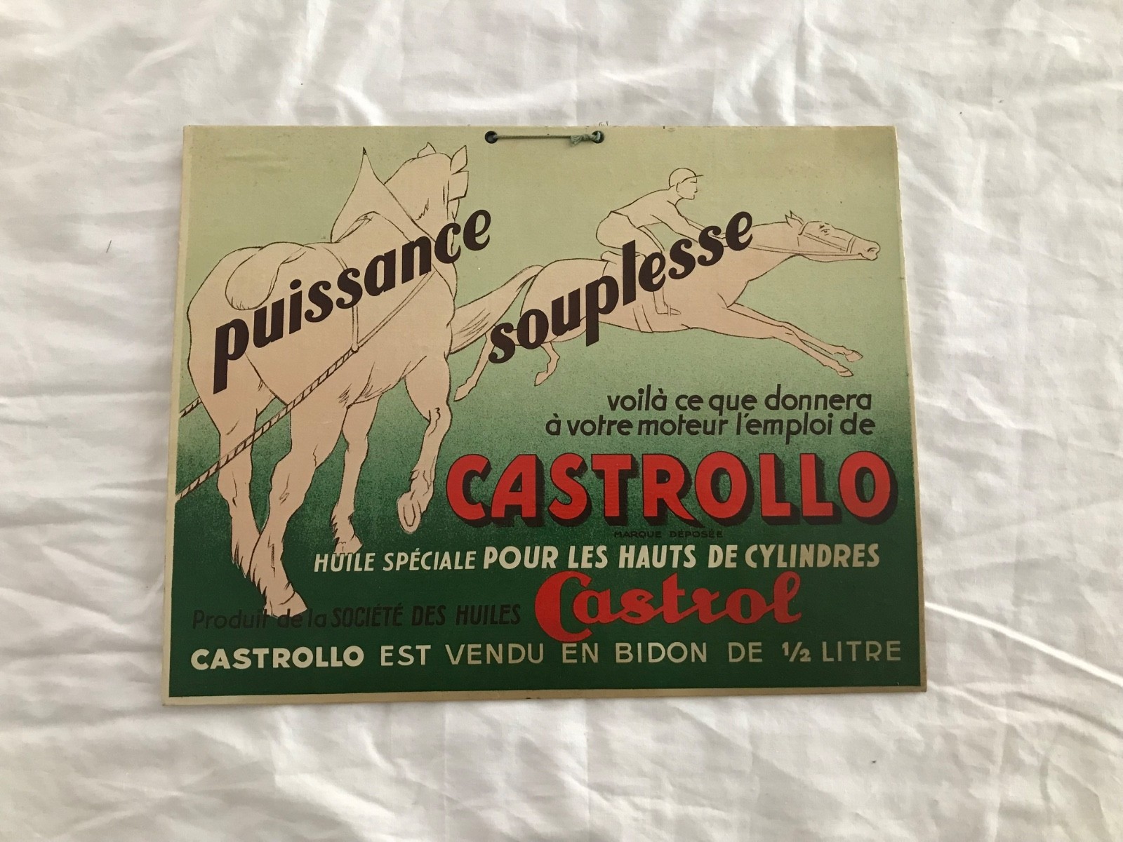 VINTAGE Castrol Puissance Souplesse Castrollo Cardboard sign