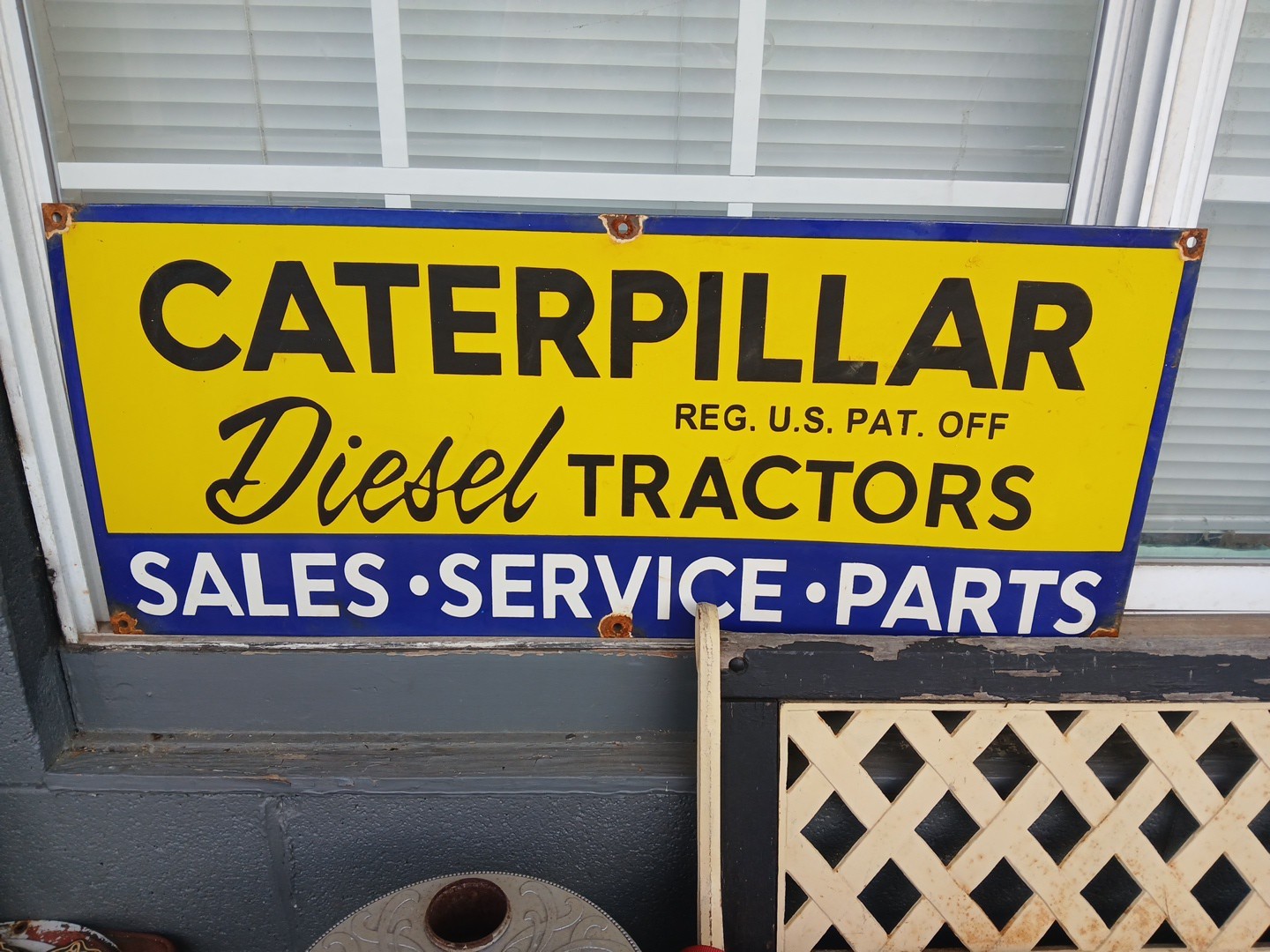 VINTAGE CATERPILLAR PORCELAIN SIGN OLD 3FT DIESEL ENGINE FARM TRACTOR DEALER
