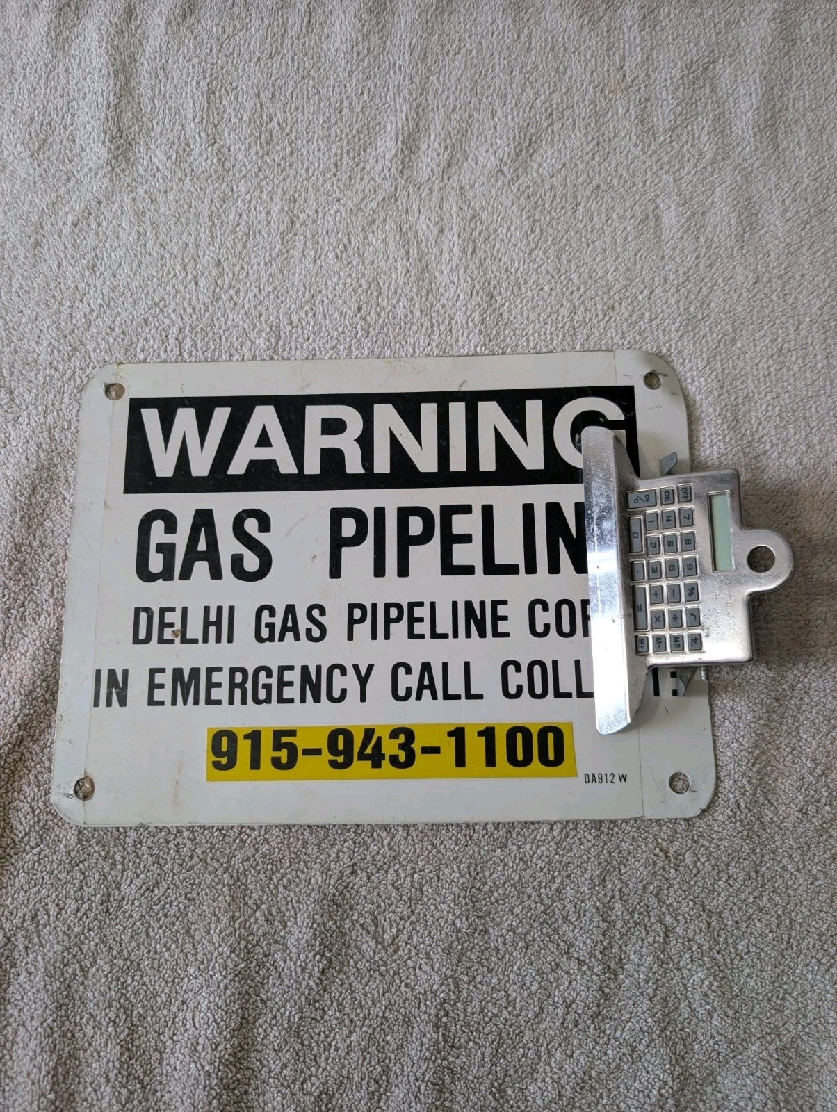 Vintage Delhi Gas Pipeline Corp Warning Sign Clipboard Gas & Oil