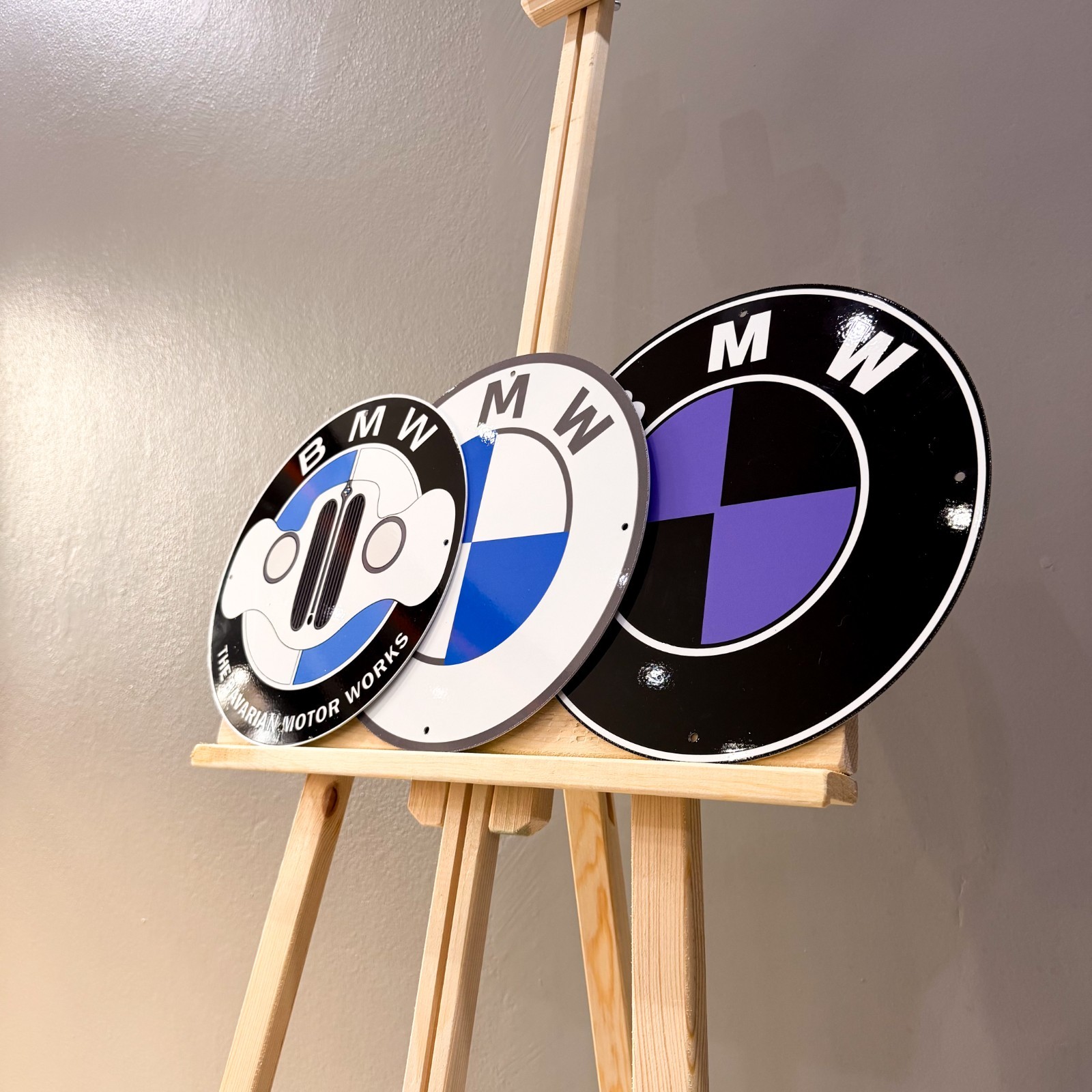 BMW Logo Set (3 PCS) Metal Signs – Classic, Grille & Black Purple – 30 cm (11.8”