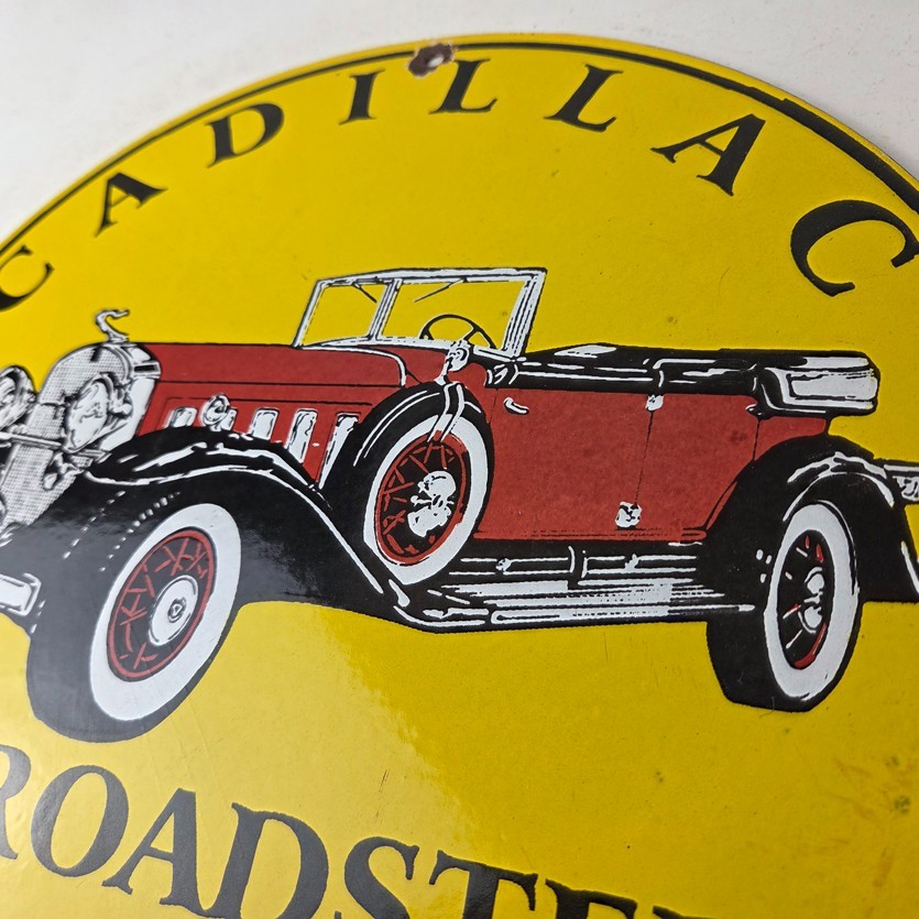 Vintage Cadillac Service Sign – Roadster V8 Gas Pump Automobiles Porcelain Sign