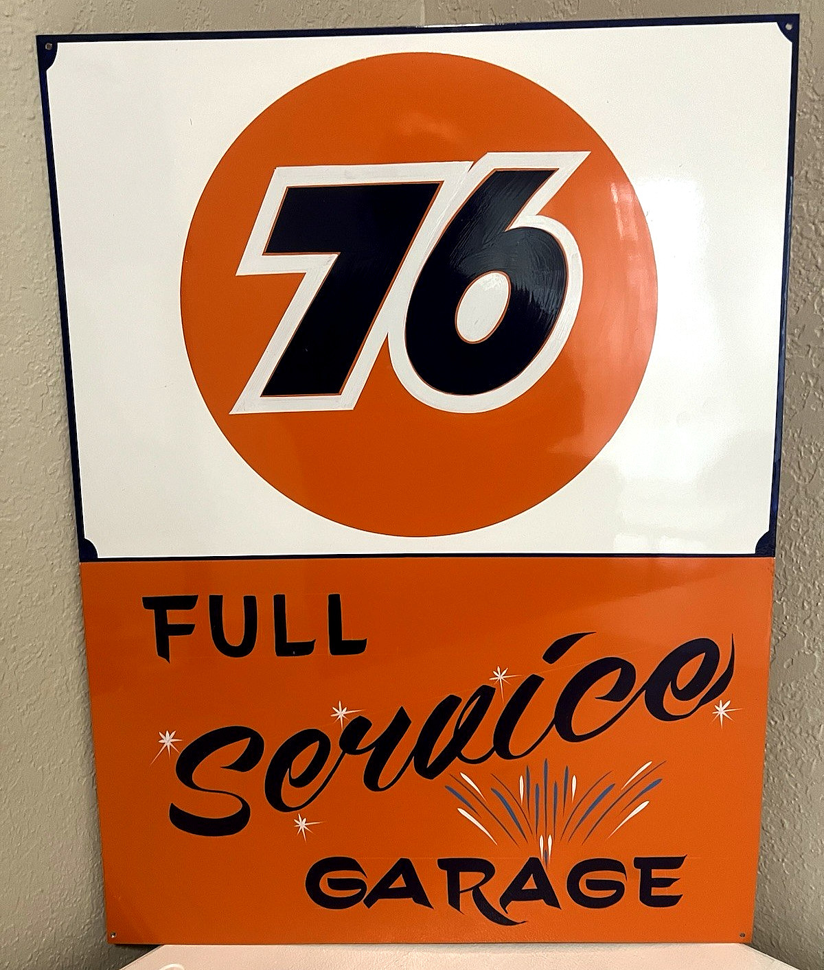 Lg. PAINTED SIGN Vintage Style Union 76 Gas Station HOTROD Shop Service Garage