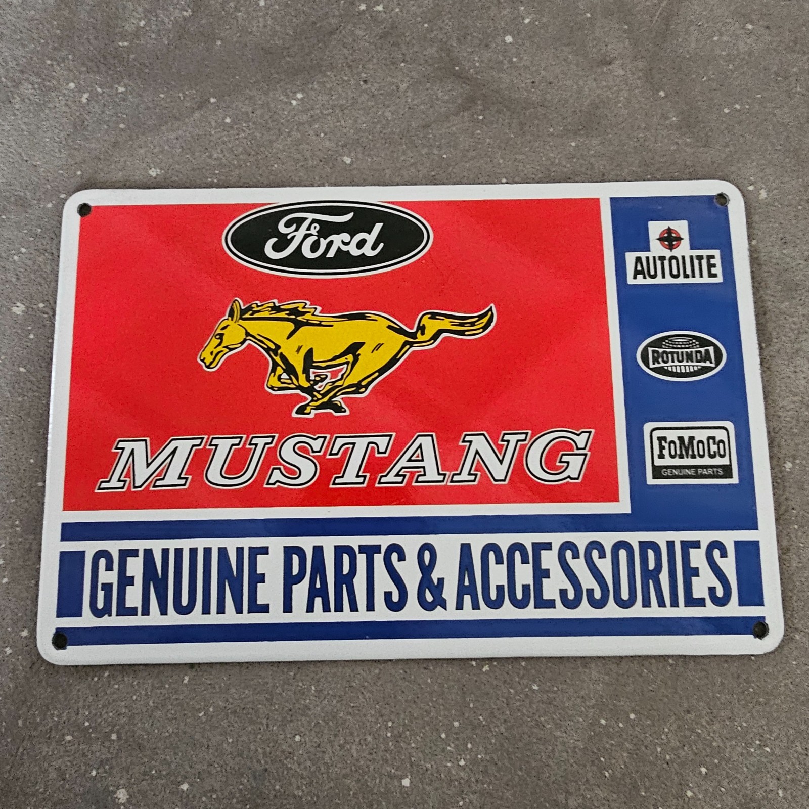 VINTAGE FORD MUSTANG GENUINE OLD US GASOLINE OIL GAS PUMP ENAMEL PORCELAIN SIGN
