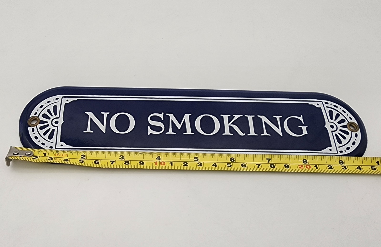 Vintage No Smoking Labeled Porcelain Enameled Metal Sign 9.5″ Blue White