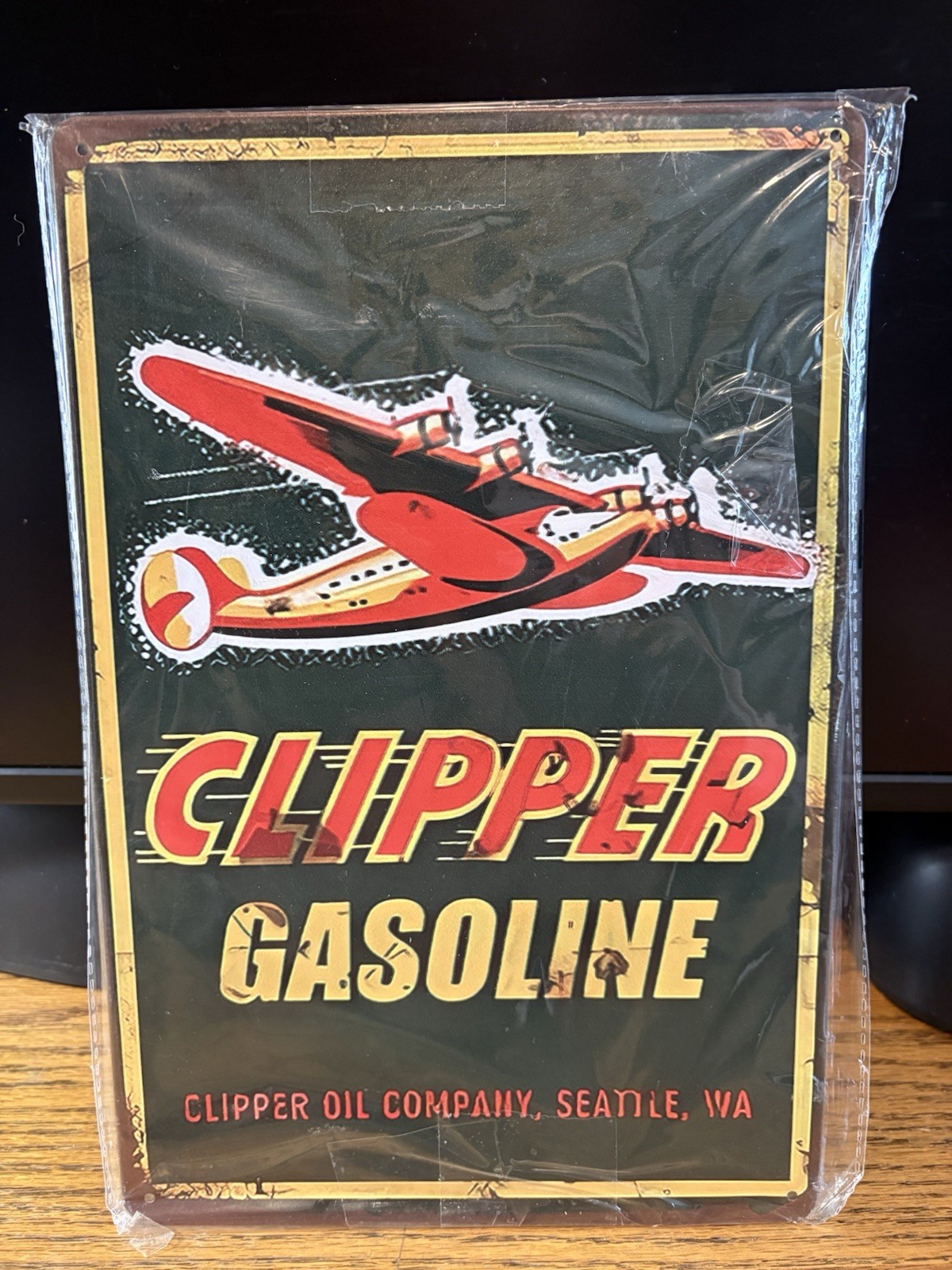 ROCKET+GOLDEN SHELL MOTOR OIL+CLIPPER GAS METAL SIGNS 8×12” NIP FOR MANCAVE-SHOP