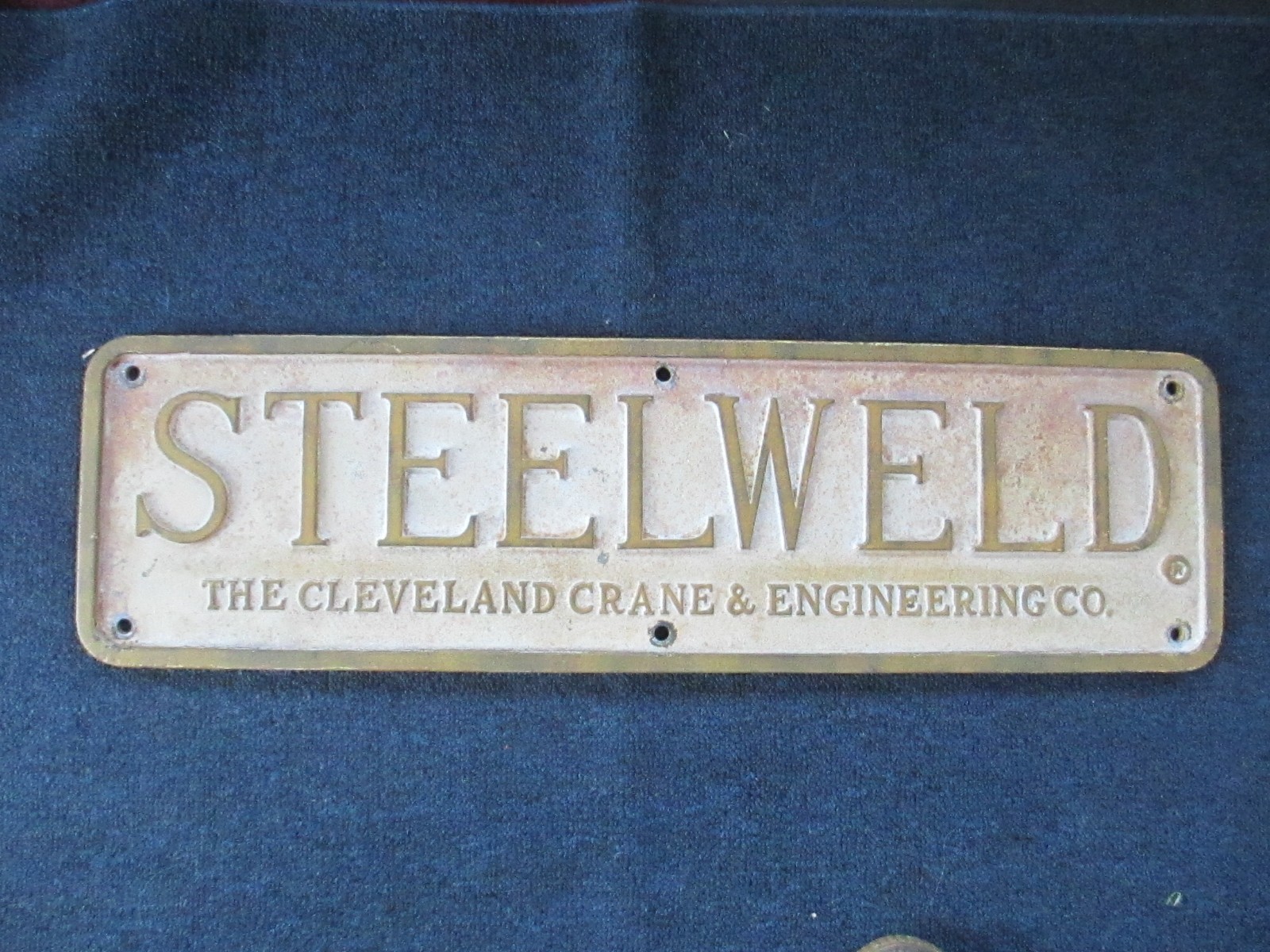 Vintage 31 X 9 STEELWELD Cast Iron Machine Plaque Emblem Sign Industrial Salvage