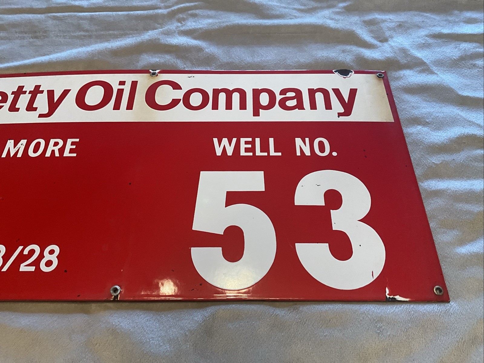 Vintage Porcelain Oil Field Sign-Getty Oil Company “ SYCAMORE” Well No. 53