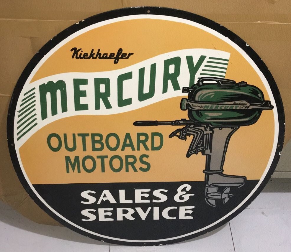 Mercury Outboard Motors Porcelain Enamel Metal Sign 30 Inches Double Side