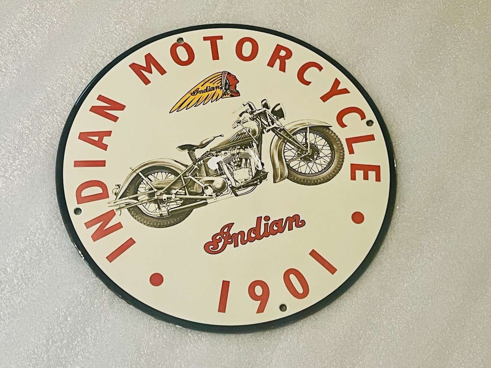12in Indian Motorcycle PORCELAIN ENAMEL SIGN OIL Dealer Service